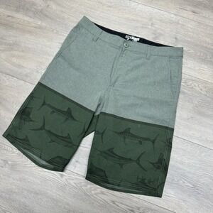 Huk Fishing Green Fish Print‎ Shorts Men's Sz 32 Casual Boating
